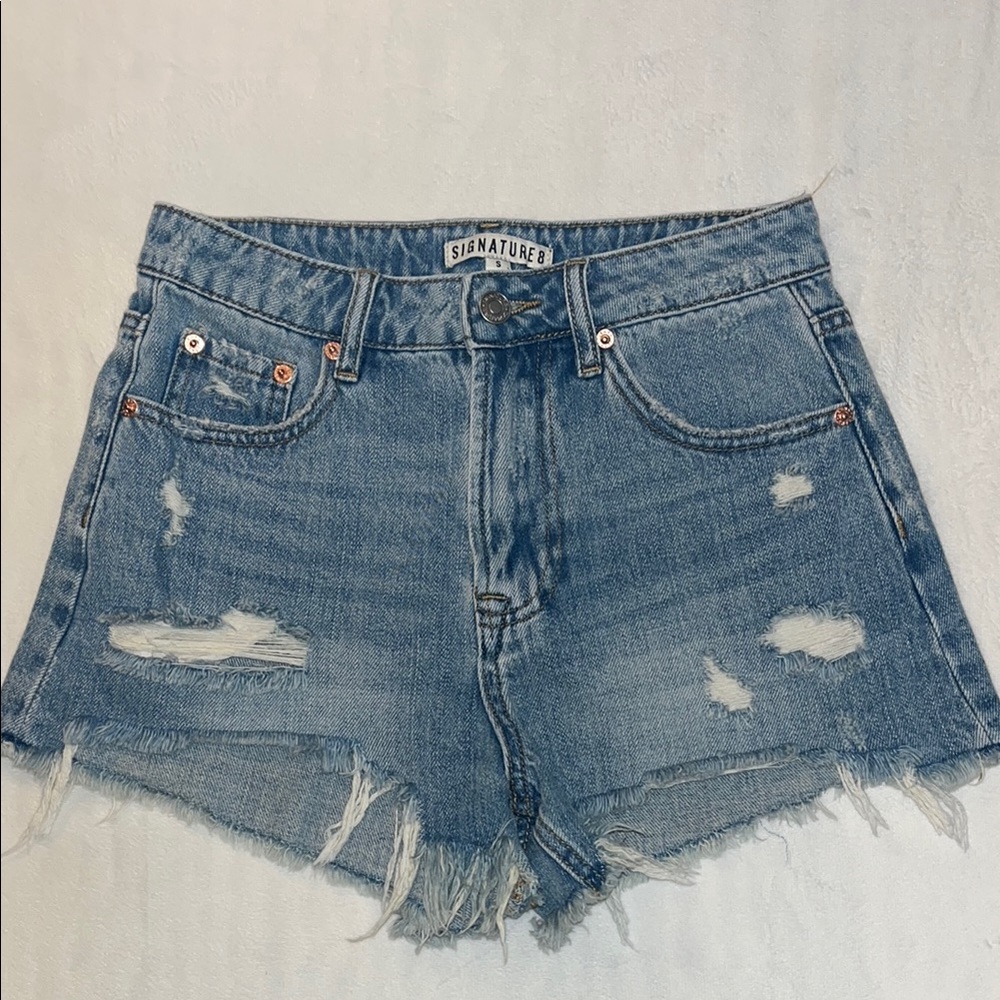 Signature Distressed Blue Denim Shorts